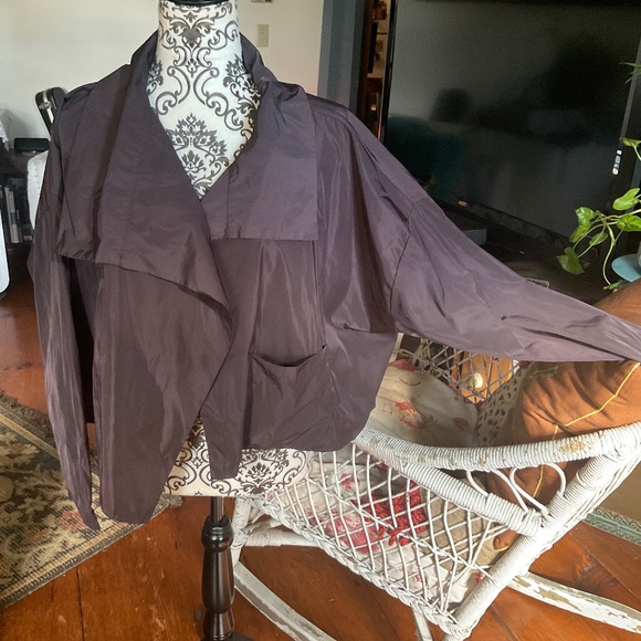 PLANET by Lauren G. Nylon Cropped Asymmetrical Brown Jacket - Picture 1 of 16